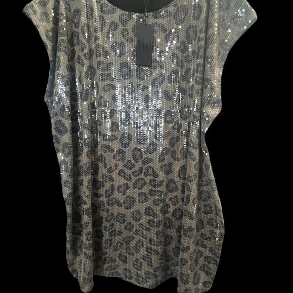 6TH & LN Leopard Print Sequined Mini Dress - Picture 6 of 8